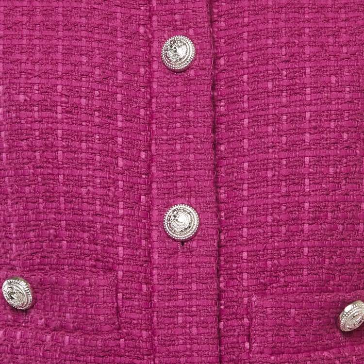 Pre Owned Maje Purple Tweed Belted Jacket and Mini Skirt Set S/M