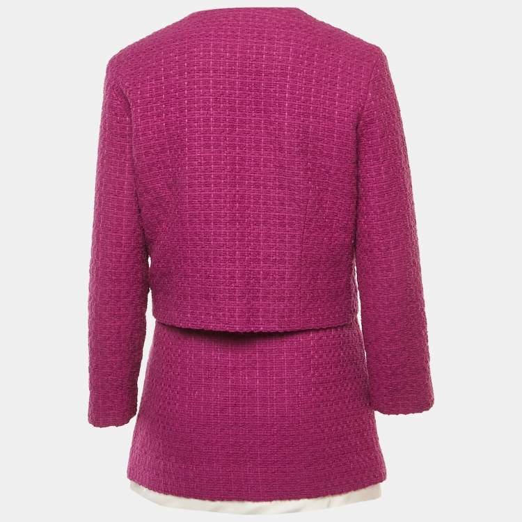 Pre Owned Maje Purple Tweed Belted Jacket and Mini Skirt Set S/M