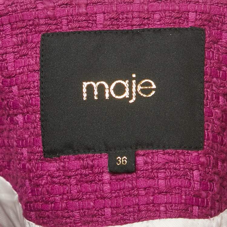 Pre Owned Maje Purple Tweed Belted Jacket and Mini Skirt Set S/M