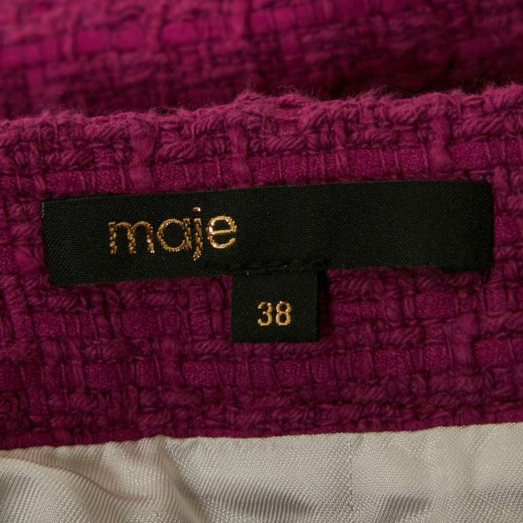 Pre Owned Maje Purple Tweed Belted Jacket and Mini Skirt Set S/M