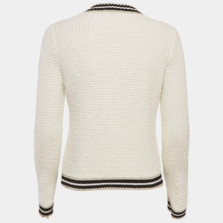 Pre Owned Maje White Cotton and Linen Crochet Button Front Cardigan S