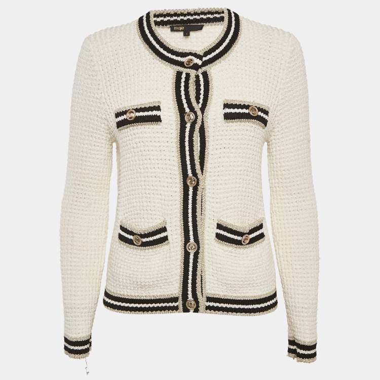 Pre Owned Maje White Cotton and Linen Crochet Button Front Cardigan S