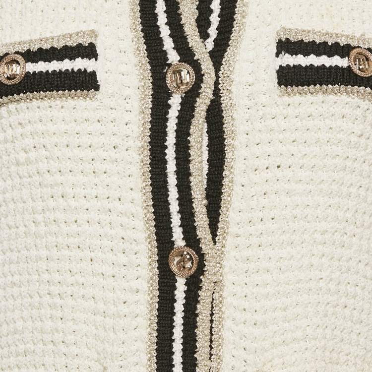 Pre Owned Maje White Cotton and Linen Crochet Button Front Cardigan S