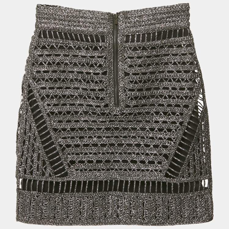 Pre Owned Maje Metallic Lurex Crochet Mini Skirt S