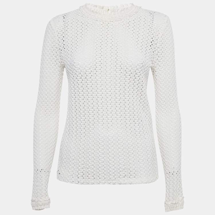 Pre Owned Maje White Textured Crochet Long Top S