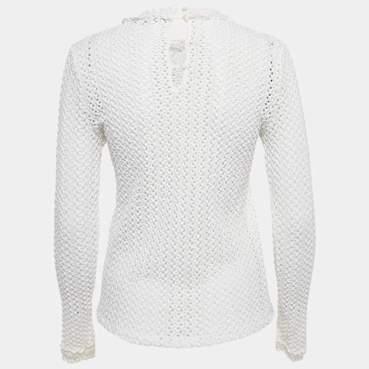 Pre Owned Maje White Textured Crochet Long Top S