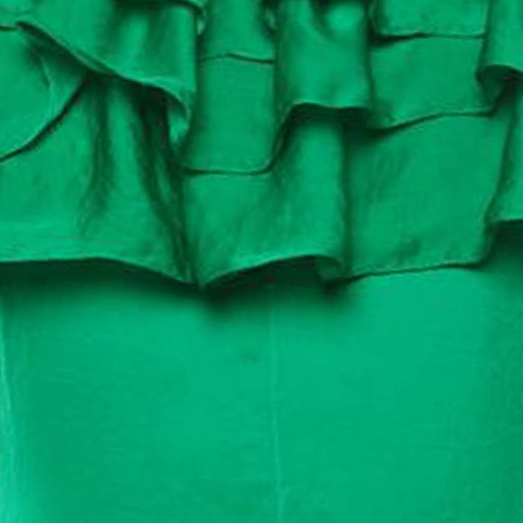Pre Owned Maje Green Satin Ruffed Off-Shoulder Midi Dress S