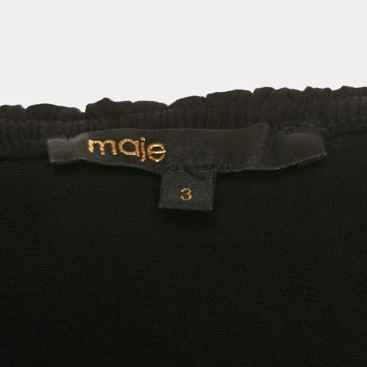 Pre Owned Maje Black Jersey Ruffled Off-Shoulder Bodysuit L