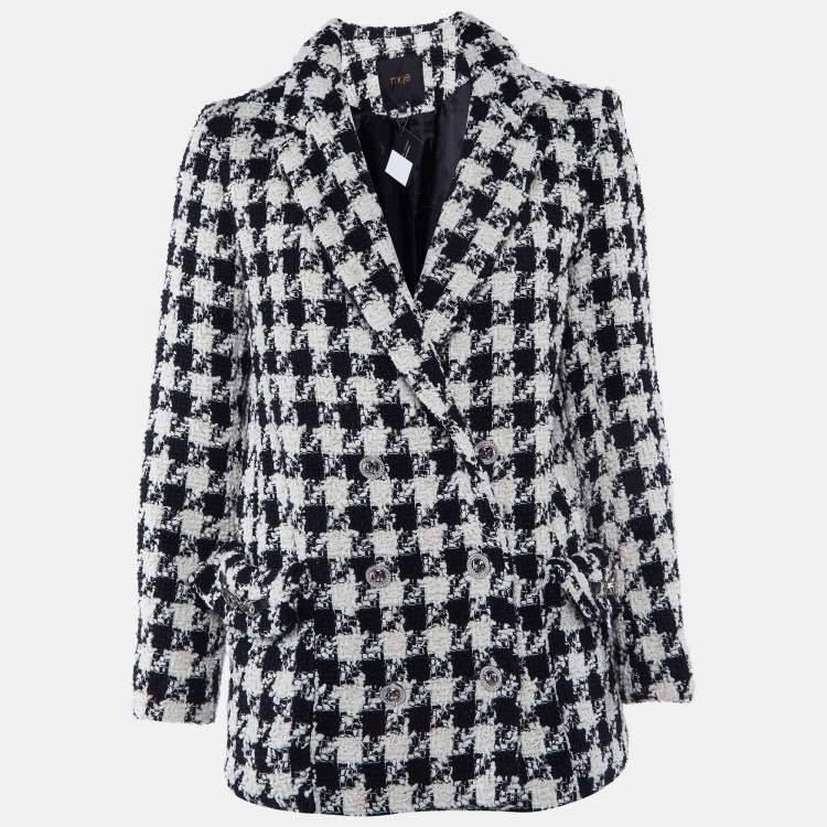 Pre Owned Maje Black/White Houndstooth Tweed Double Breasted Jacket M