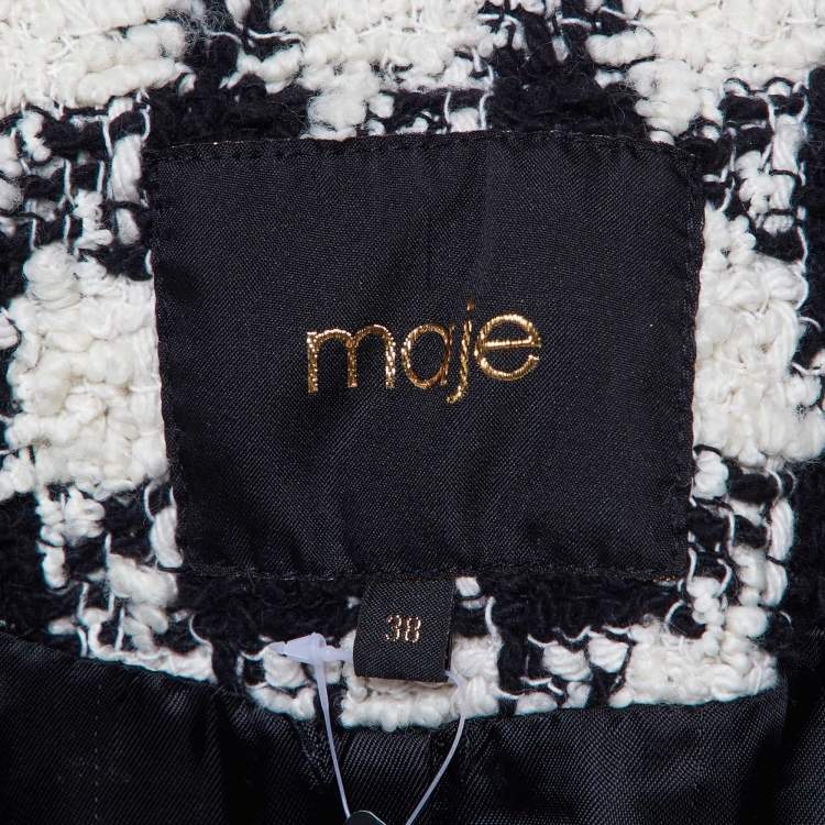 Pre Owned Maje Black/White Houndstooth Tweed Double Breasted Jacket M