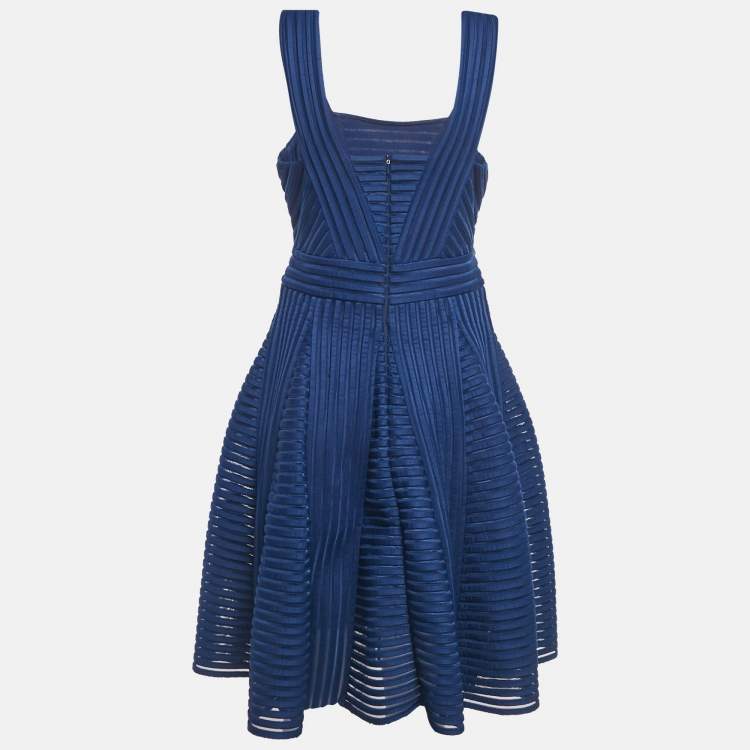 Pre Owned Maje Navy Blue Striped Jersey & Mesh Sleeveless Mini Dress L 