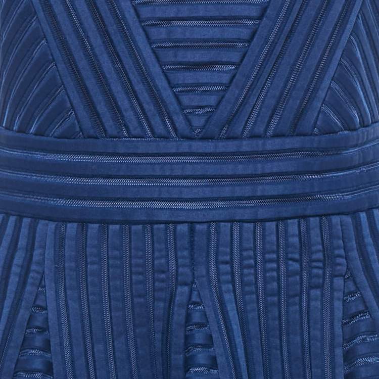 Pre Owned Maje Navy Blue Striped Jersey & Mesh Sleeveless Mini Dress L 