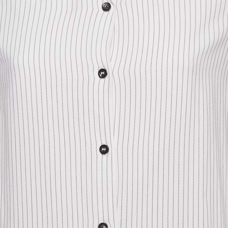 Pre Owned Maje White & Black Striped Crepe Cold Shoulder Mini Dress L