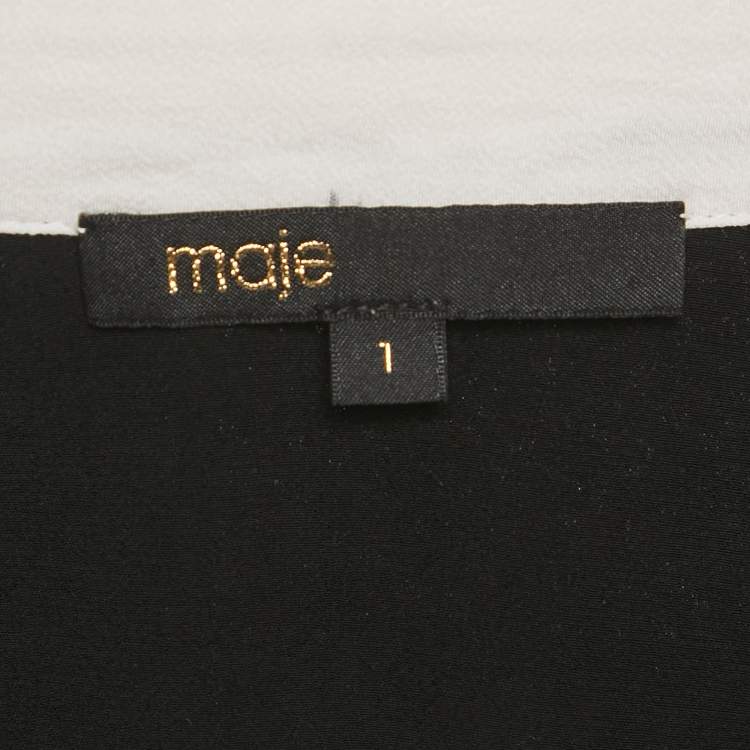 Pre Owned Maje White & Black Love Embroidered Crepe Chesti Shirt S