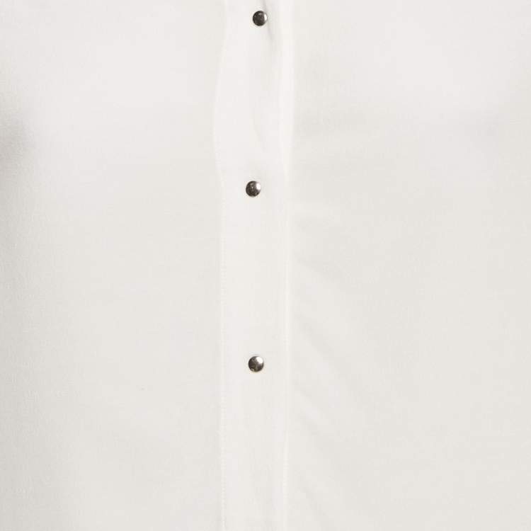 Pre Owned Maje White & Black Love Embroidered Crepe Chesti Shirt S