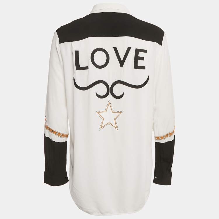 Pre Owned Maje White & Black Love Embroidered Crepe Chesti Shirt S