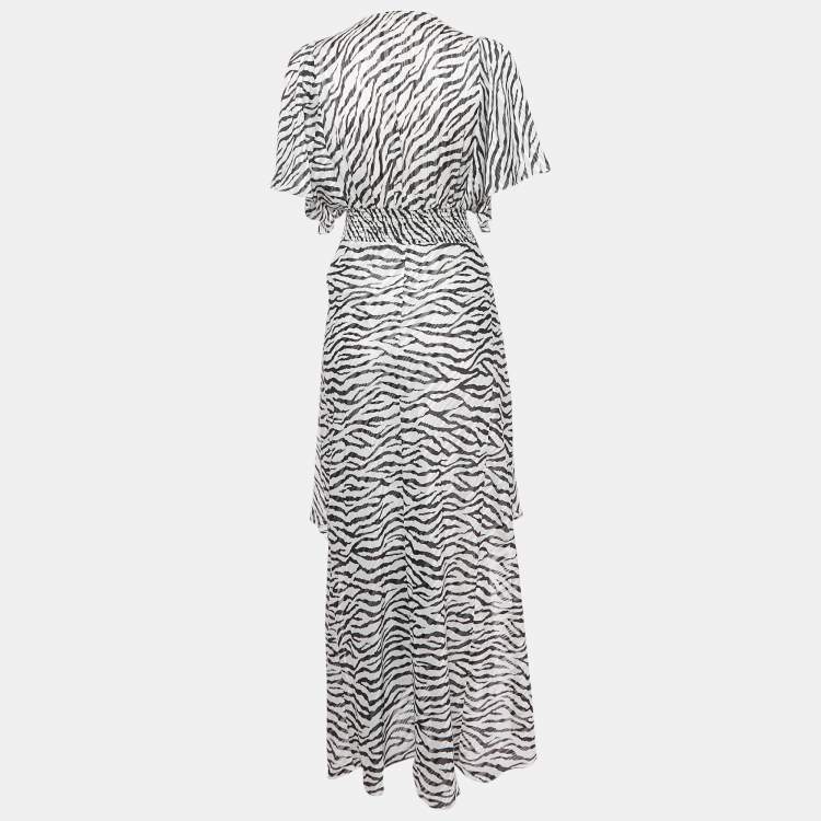 Pre Owned Maje Monochrome Animal Print Lurex Crepe Maxi Dress M