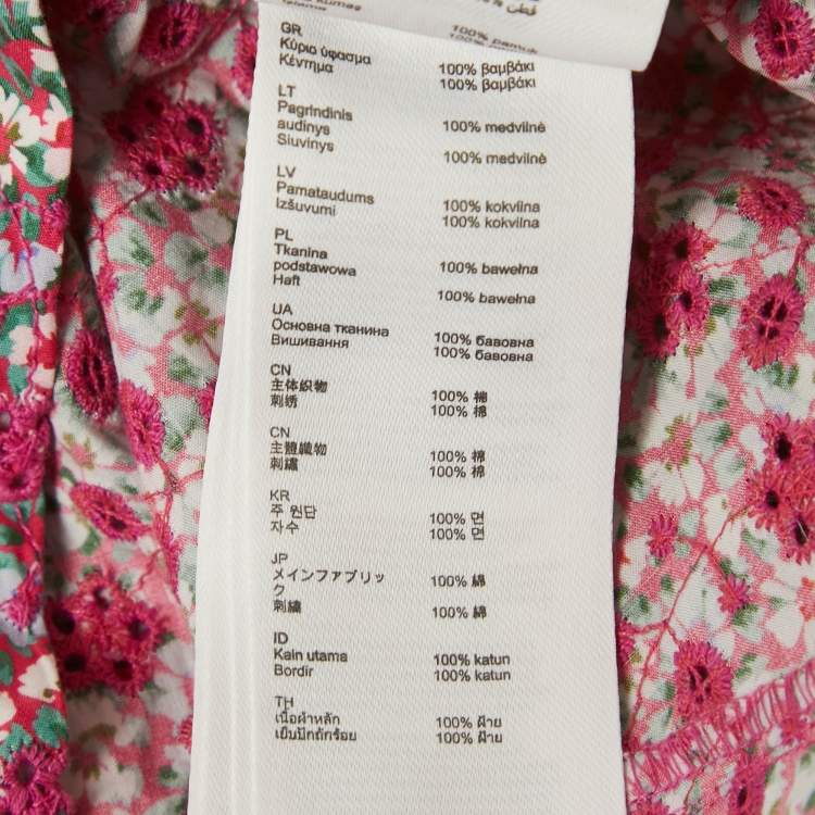 Pre Owned Maje Pink Floral Print Cotton Broderie Anglaise Ruche Mini Dress S