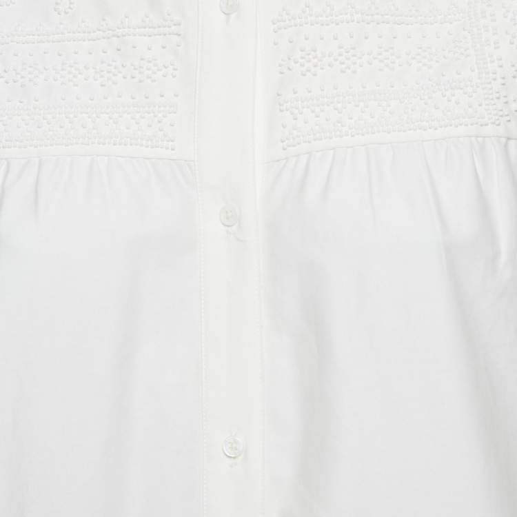 Pre Owned Maje White Beaded Cotton Mini Dress S
