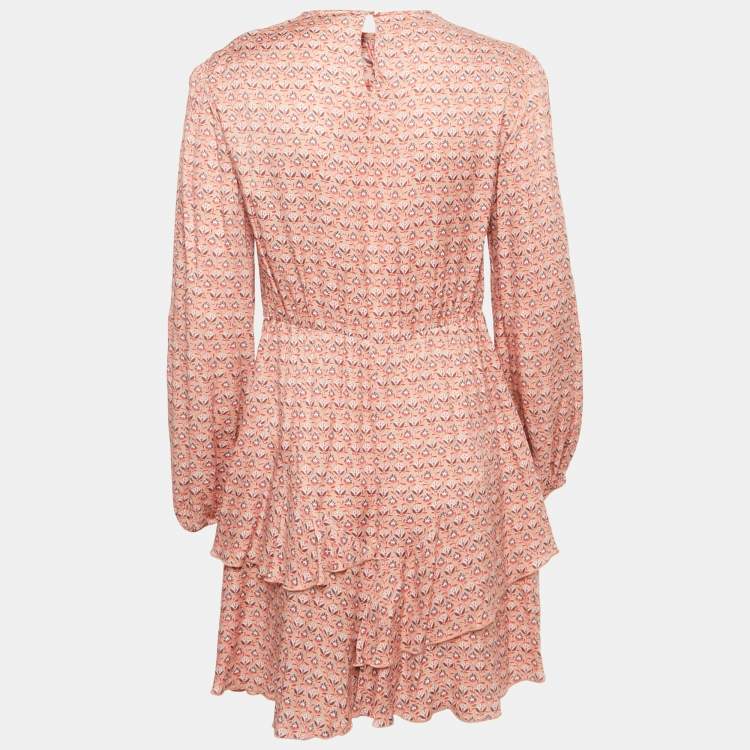 Pre Owned Maje Pink Floral Print Crepe Ruffled Mini Dress L