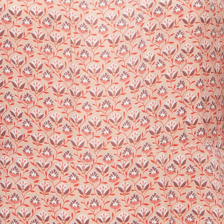 Pre Owned Maje Pink Floral Print Crepe Ruffled Mini Dress L