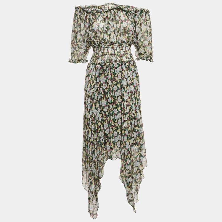 Pre Owned Maje Multicolor Floral Print Chiffon Handkerchief Hem Midi Dress M