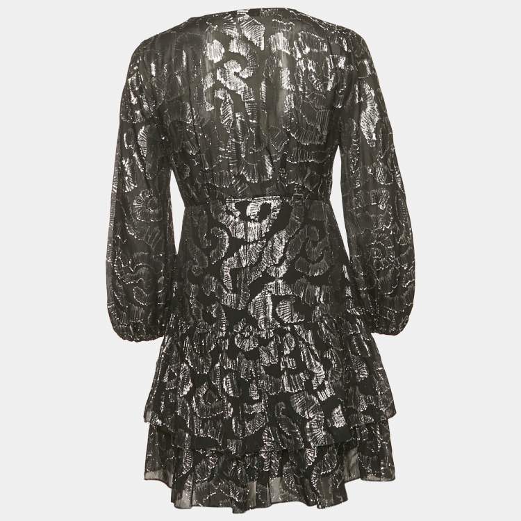 Pre Owned Maje Black Chiffon Metallic Fil coupe Mini Dress S