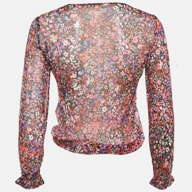 Pre Owned Maje Black Abstract Print Silk Top S