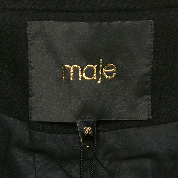 Pre Owned Maje Black Wool Blend Glass Glow Cape Coat S