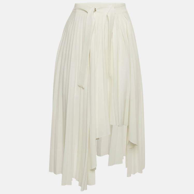 Pre Owned Maje White Crepe Pleated Asymmetric Midi Skirt S