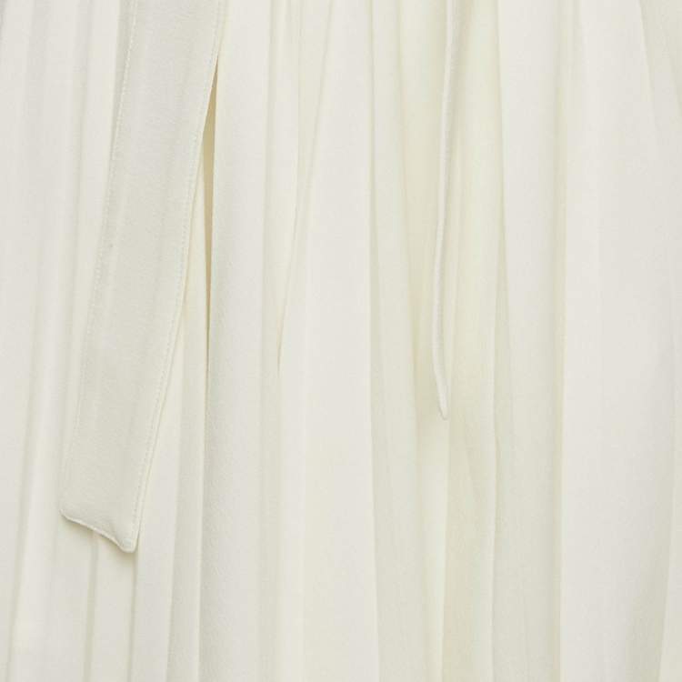Pre Owned Maje White Crepe Pleated Asymmetric Midi Skirt S