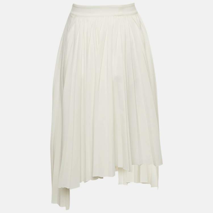 Pre Owned Maje White Crepe Pleated Asymmetric Midi Skirt S