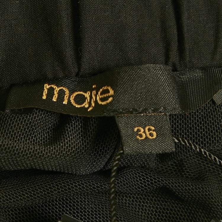 Pre Owned Maje Black Sequin Cut-Out Crop Top & Wide Leg Pants Set S 