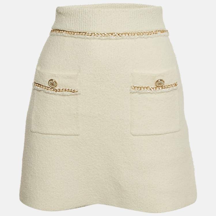 Pre Owned Maje White Tweed Knit Chain Detail Mini Skirt S