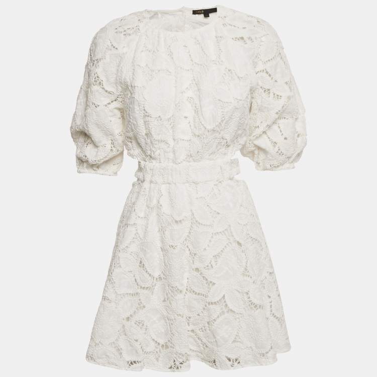 مملوكة مسبقًا Maje White Lace Cut-Out Mini Dress S