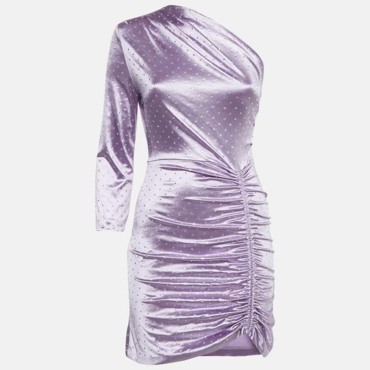 Pre Owned Maje Purple Stretch Satin Rhinestone Embellished Mini Dress S
