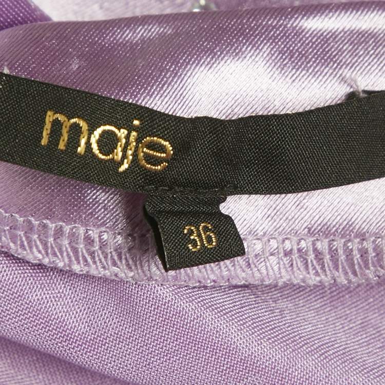 Pre Owned Maje Purple Stretch Satin Rhinestone Embellished Mini Dress S