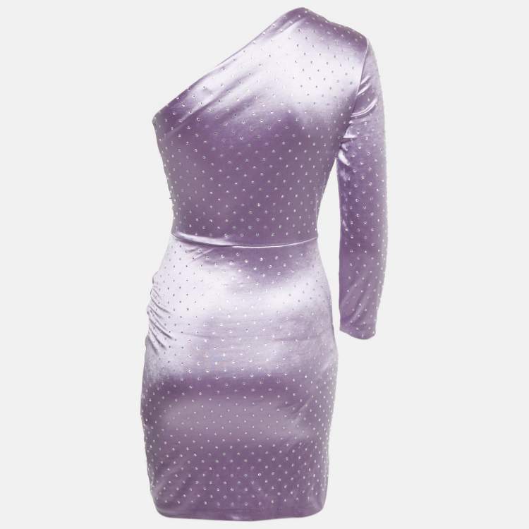 Pre Owned Maje Purple Stretch Satin Rhinestone Embellished Mini Dress S