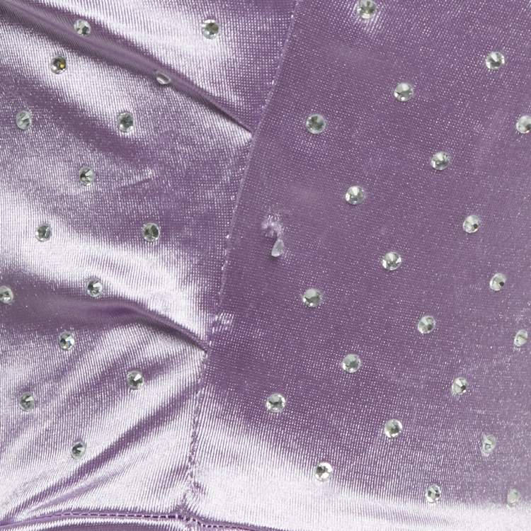 Pre Owned Maje Purple Stretch Satin Rhinestone Embellished Mini Dress S