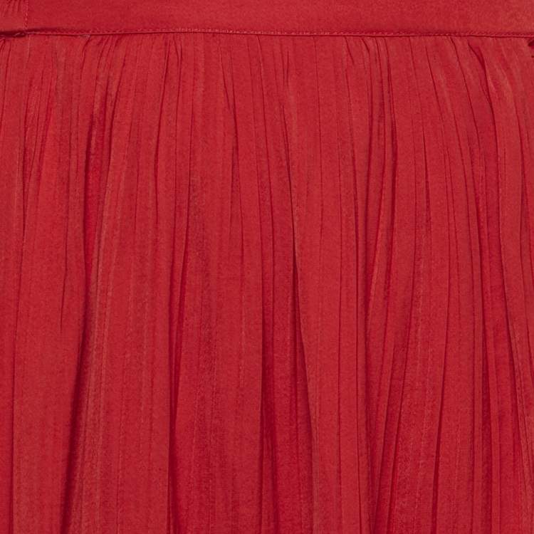 Pre Owned Maje Red Satin Plisse Drape Style Midi Skirt S