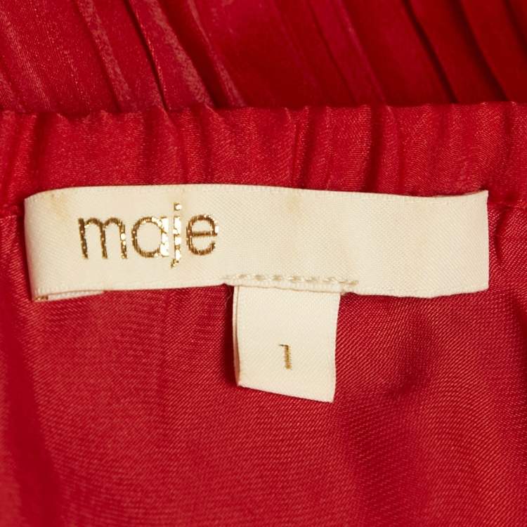 Pre Owned Maje Red Satin Plisse Ruffled Top S