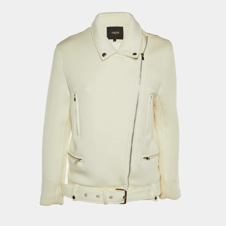 Pre Owned Maje Ivory Cady Biker Jacket M