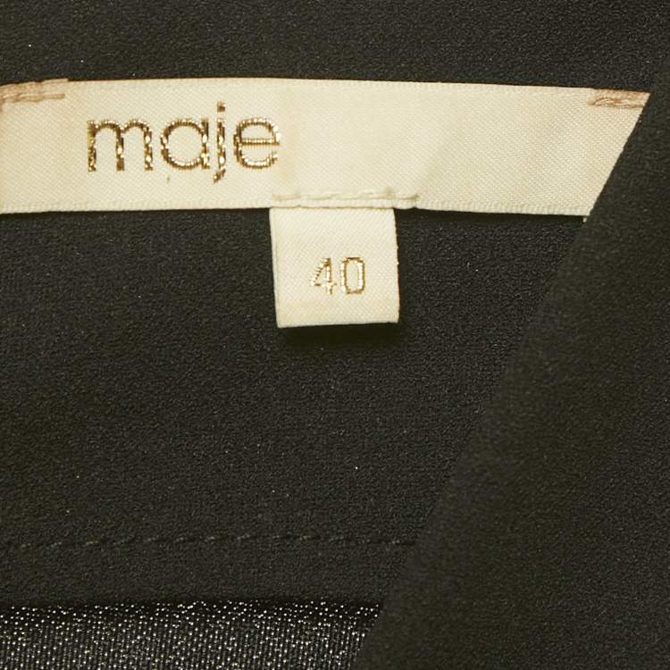 Pre Owned Maje Black Crepe Plunge Neck Belted Playsuit L