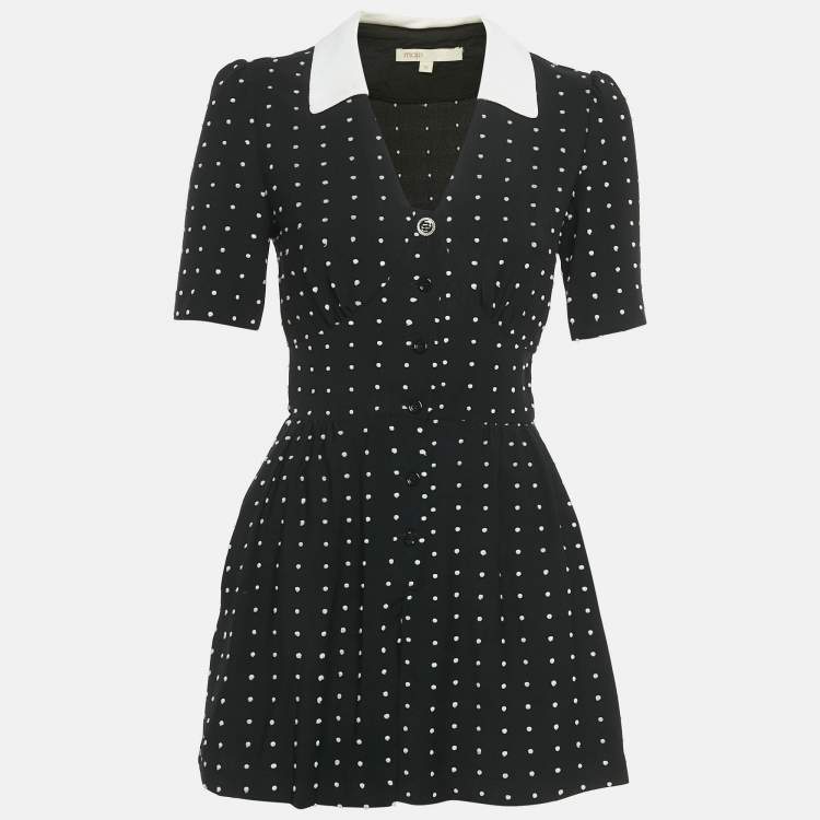 Pre Owned Maje Black Polka Dot Crepe Irandi Playsuit S