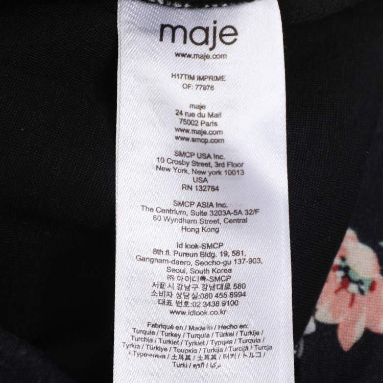 Pre Owned Maje Black Dark Grey Multicolor Floral Print Jersey Hoodie Sweatshirt S