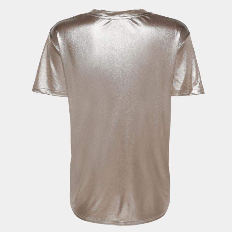 Pre Owned Maje Metallic Beige Stretch Knit T-Shirt S