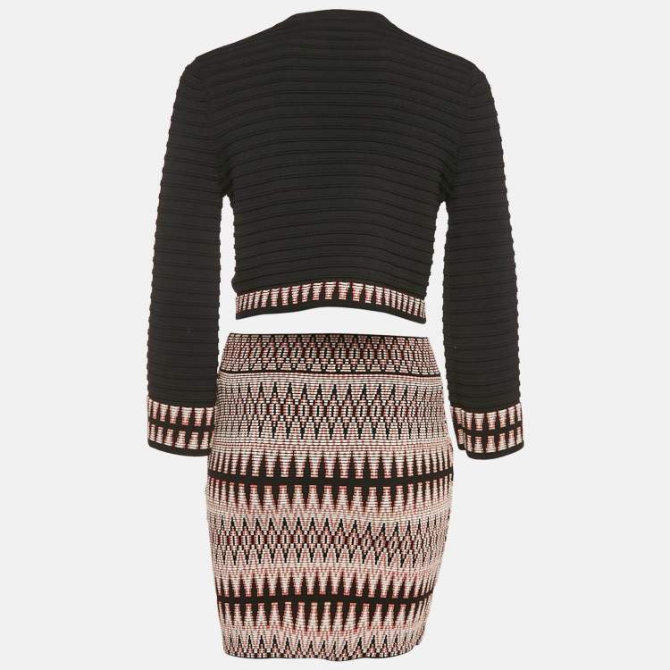 Pre Owned Maje Black Patterned Knit Top &Skirt Set S/M
