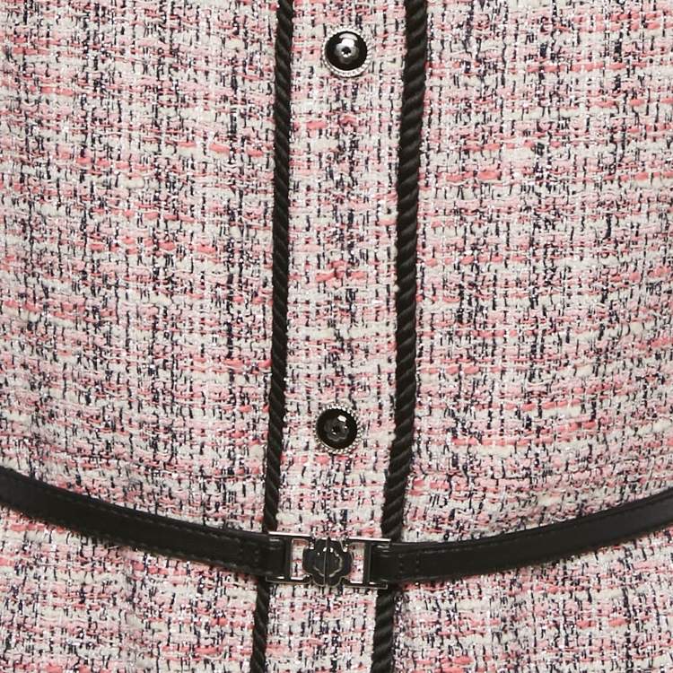 Pre Owned Maje Pink Lurex Tweed Ruffled 2-in-1 Mini Dress S