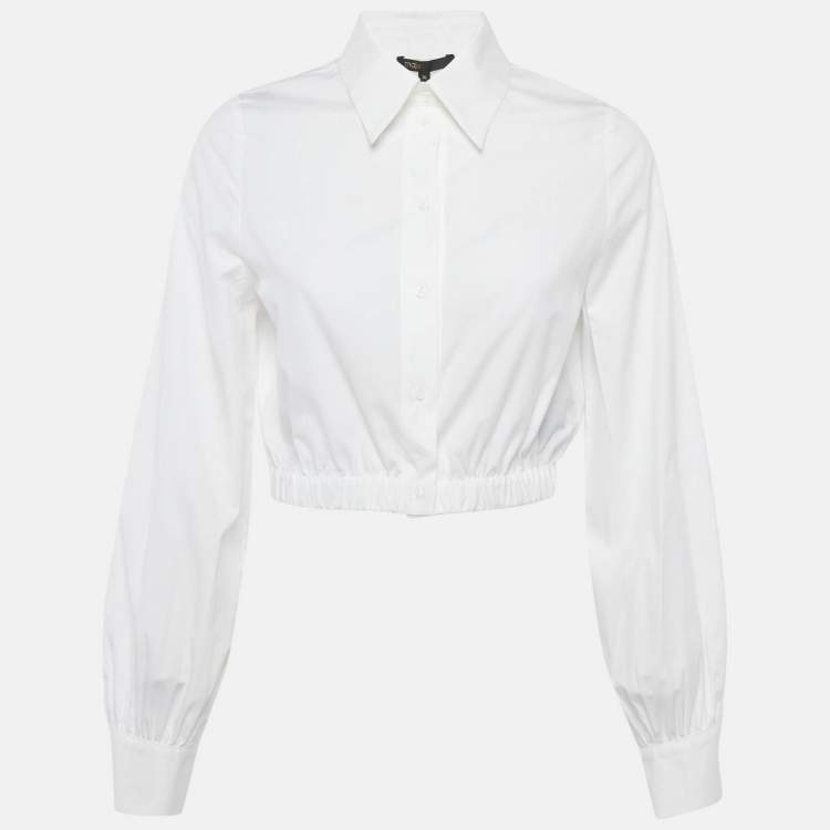 Pre Owned Maje White Cotton Button Front Crop Shirt S