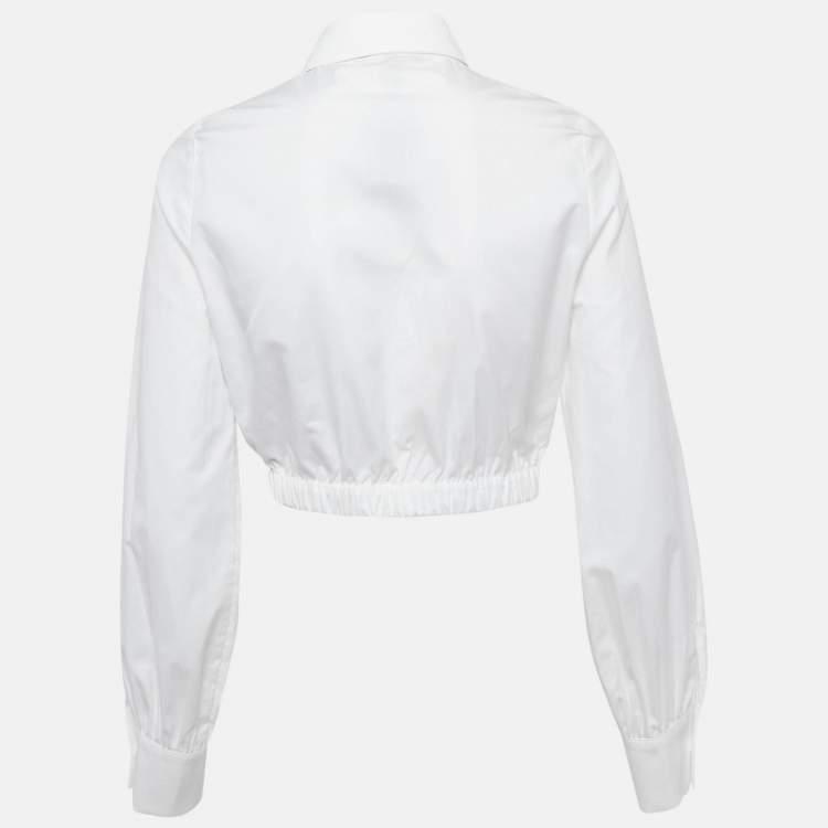 Pre Owned Maje White Cotton Button Front Crop Shirt S
